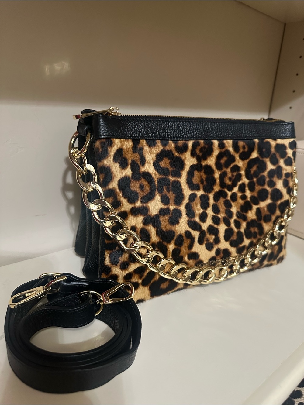 ROBERTA GANDOLFI LEOPARD CALF HAIR/LEATHER BAG